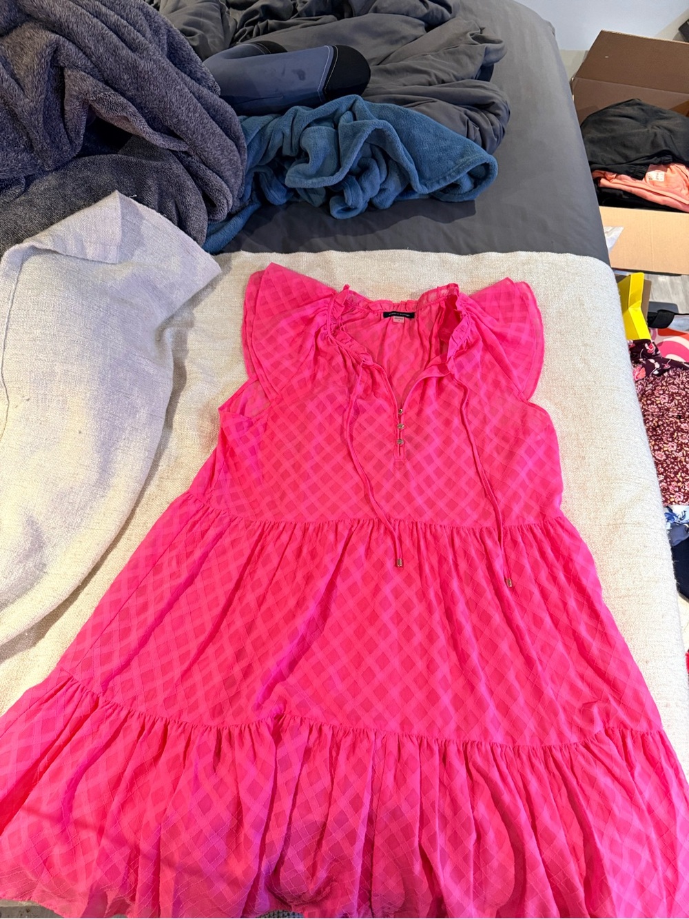 Tommy Hilfiger Hot Pink Tiered Ruffle Mini Dress Size 14